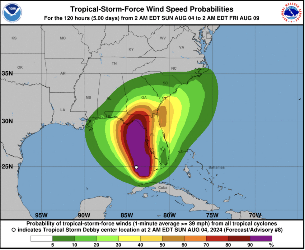 Tropical storm force wind speed probabilities