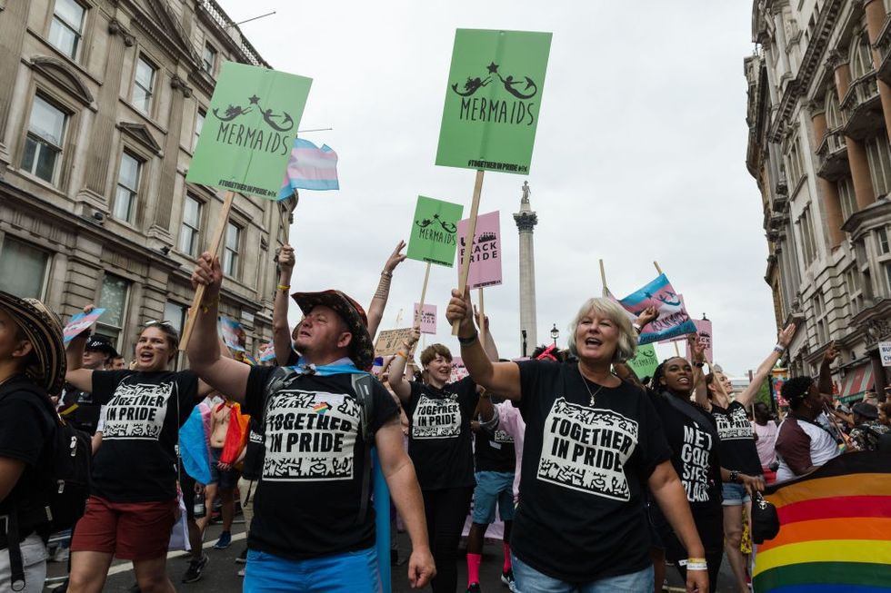 u200b Members of Mermaids UK, a charity supporting gender-diverse and transgender children, take part in the Pride in London parade on 06 July, 2019