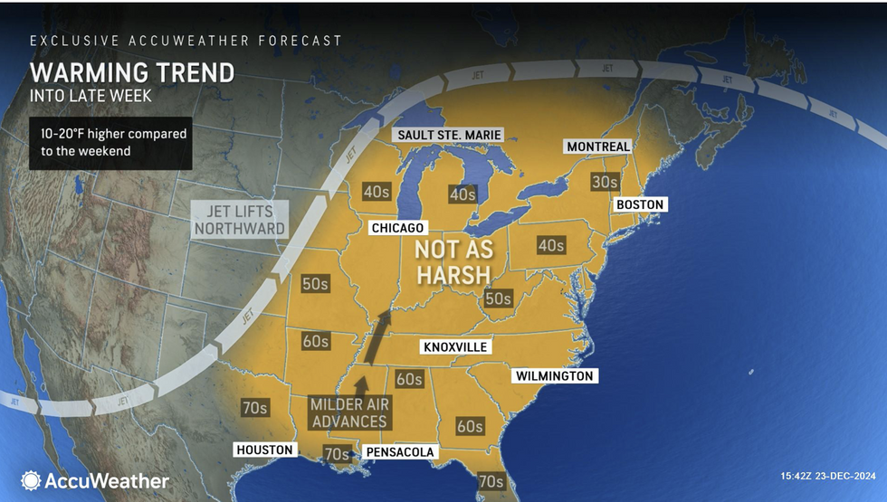 u200bu200bAccuWeather map shows a warming trend over US