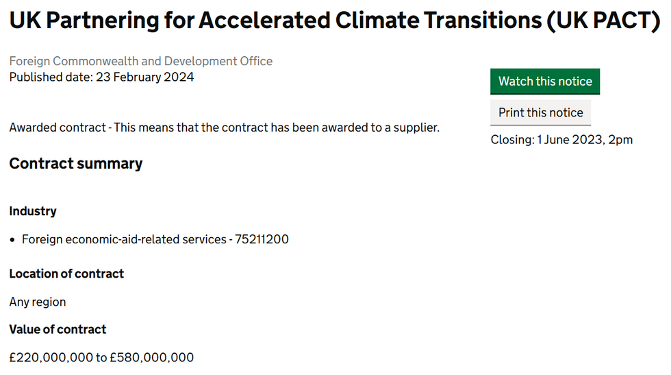 u200bu200bThe Foreign Office contract that spent u00a3220/550 million of taxpayer money on green initiatives in developing countries