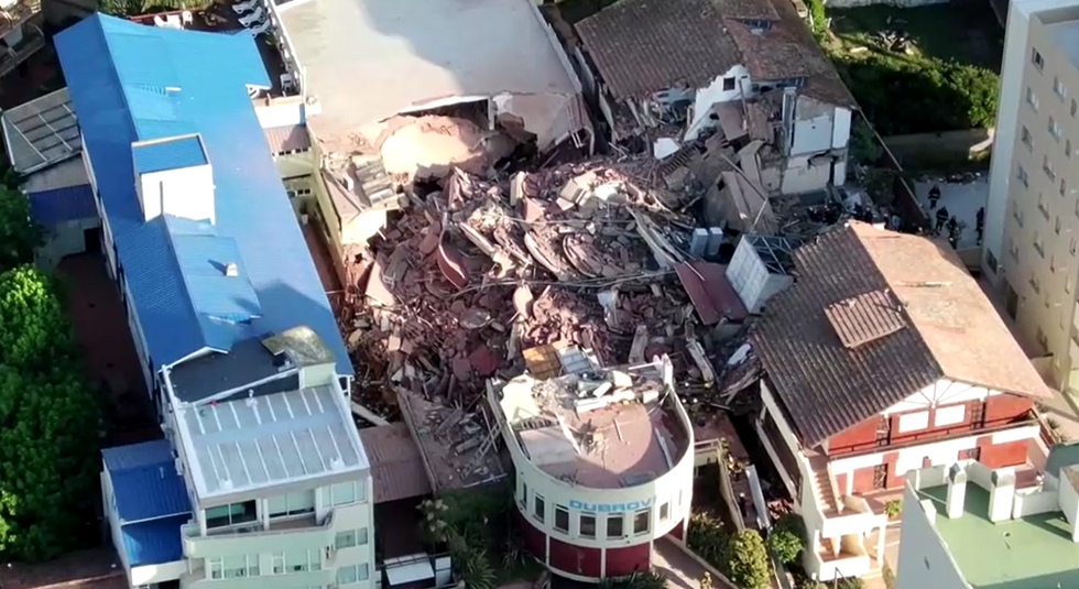 u200bA drone view shows the remains of the hotel Dubrovnik