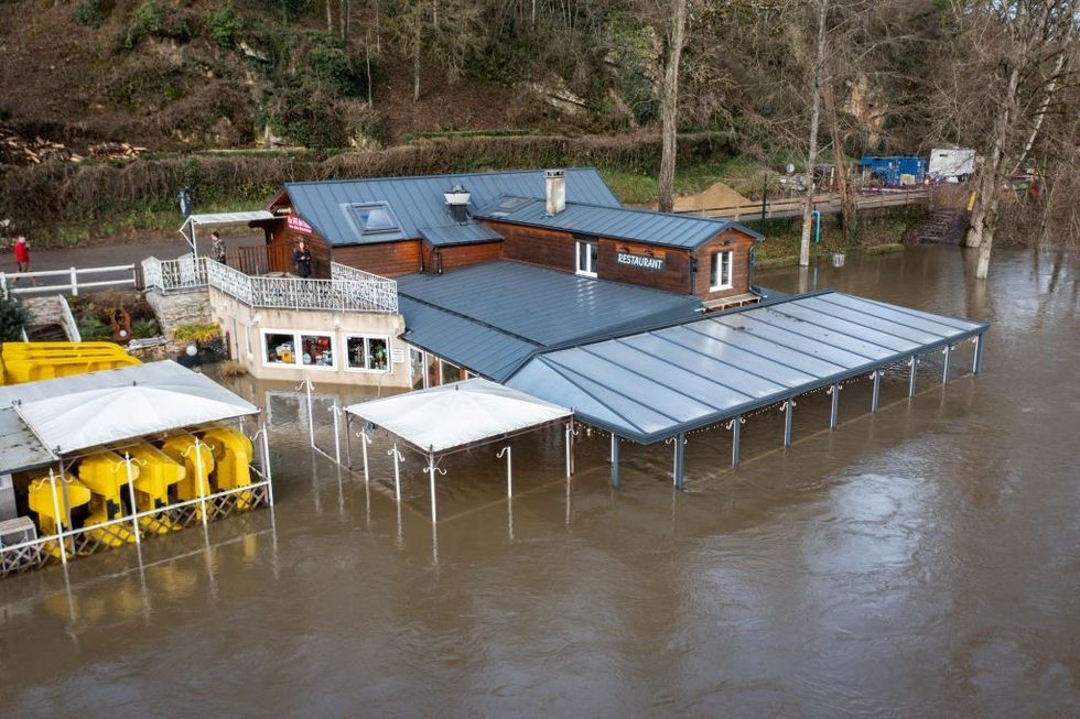 u200bA flooded restaurant following storm Herminia, in Clecy, northwestern France