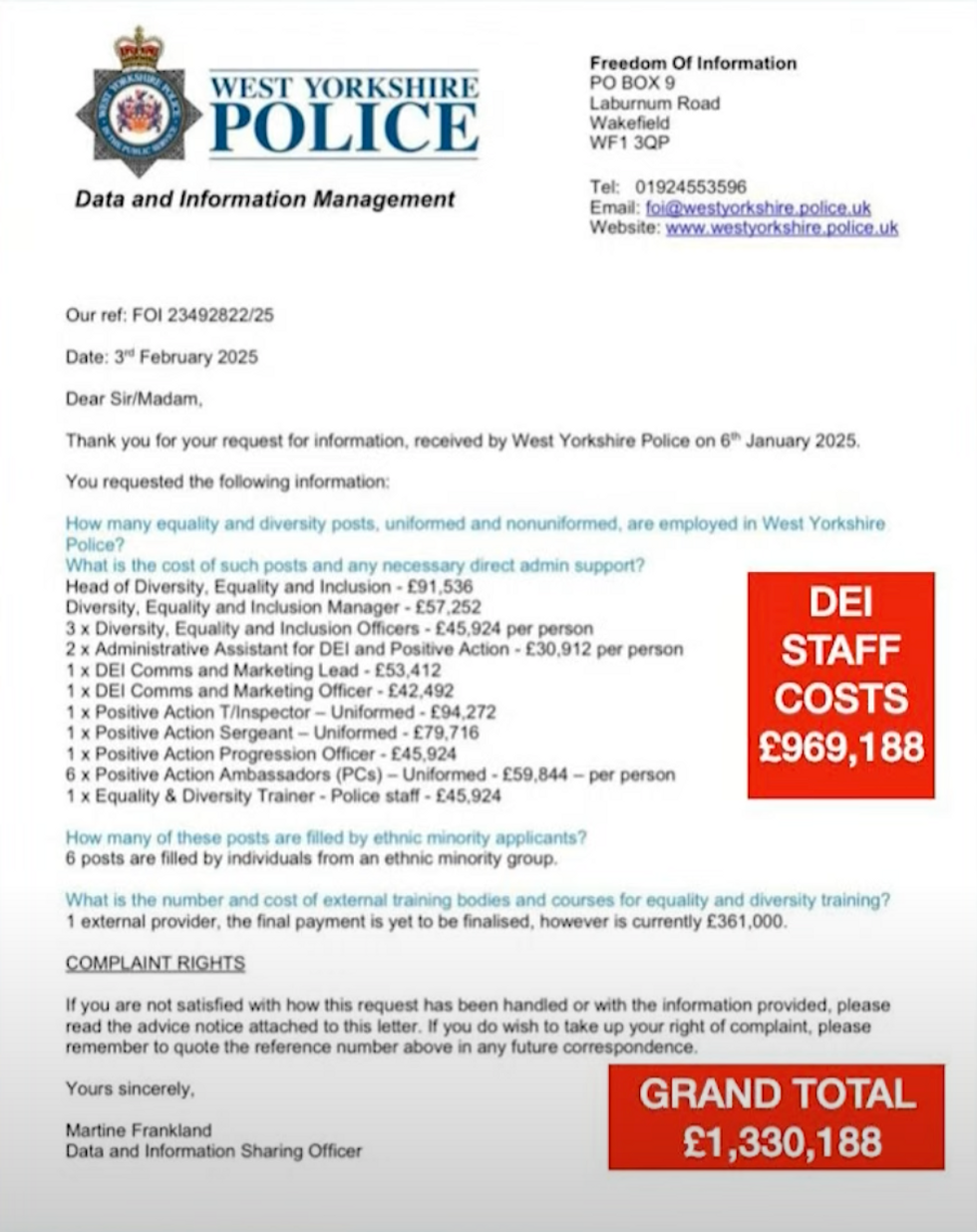 u200bA Freedom of Information request laid bare the extent of West Yorkshire Police's spending on diversity initiatives and hires