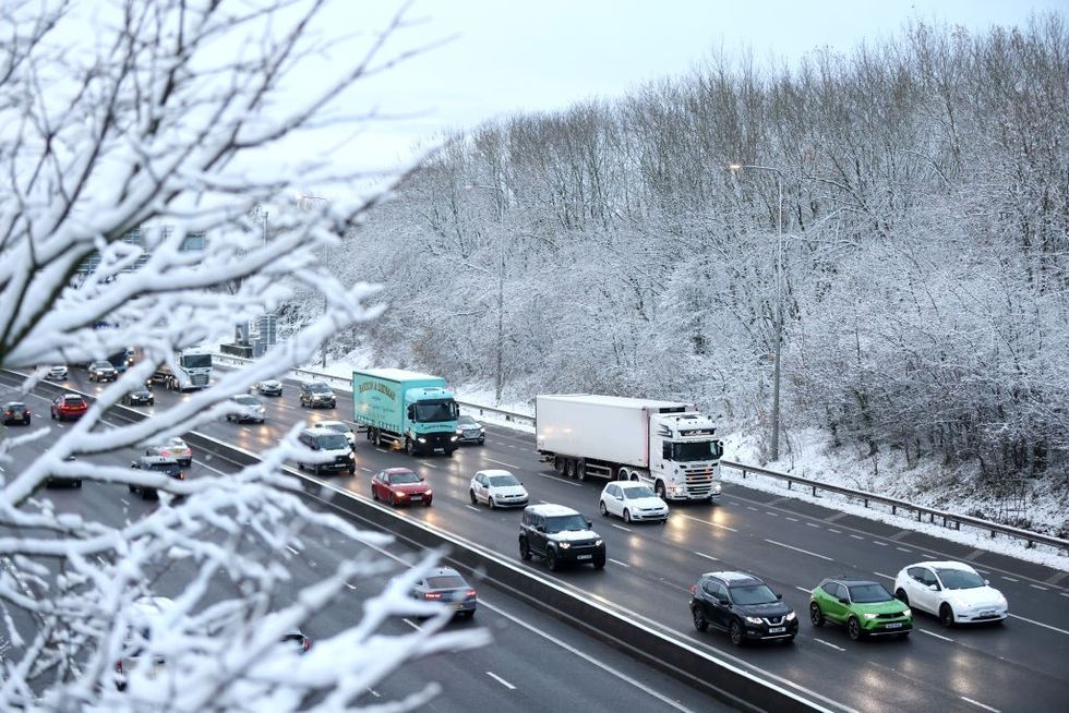 u200bA general view over the M62 motorway of traffic commuting on November 19, 2024 in Bradford