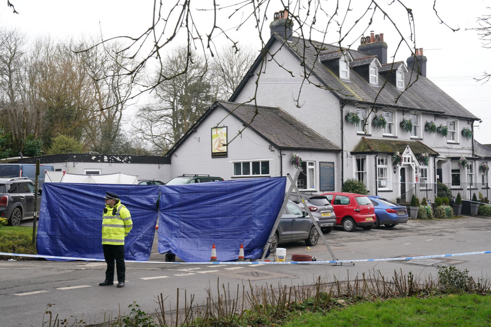 u200bA police cordon outside the Three Horseshoes pub in Knockholt, Sevenoaks in Kent