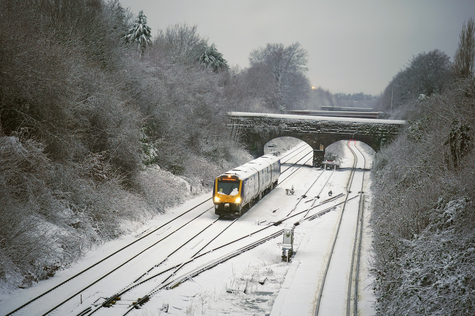 u200bA train makes its way along the Hunt's Cross line in Liverpool