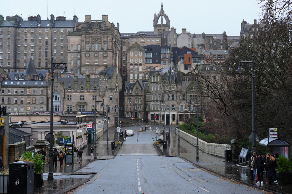 u200bA view of a deserted Waverley Bridge in Edinburgh during Storm Eowyn