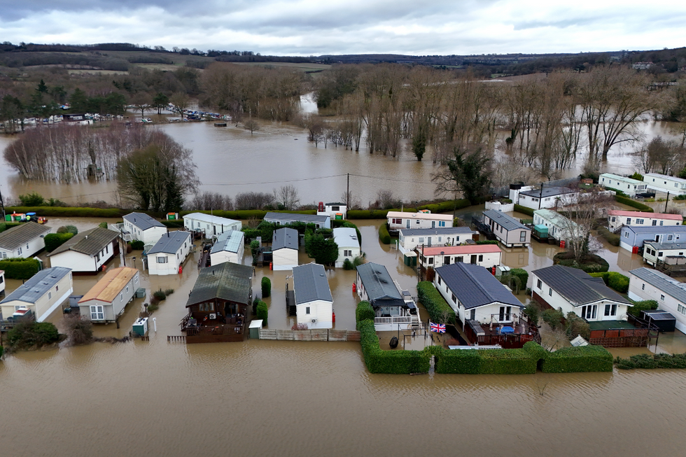 u200bA view of flood waters around the Little Venice caravan park in Yalding, Kent