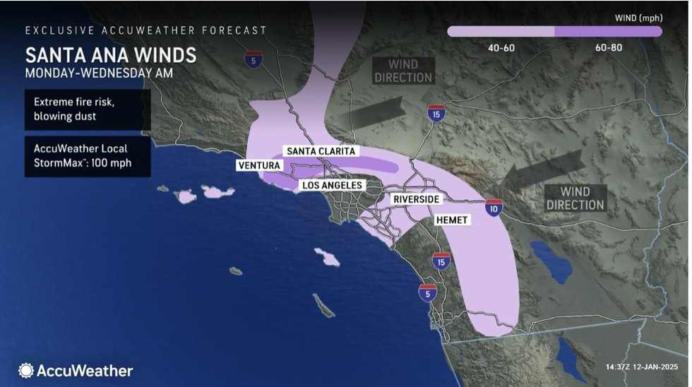 u200bAccuWeather map shows Santa-Ana wind gusts