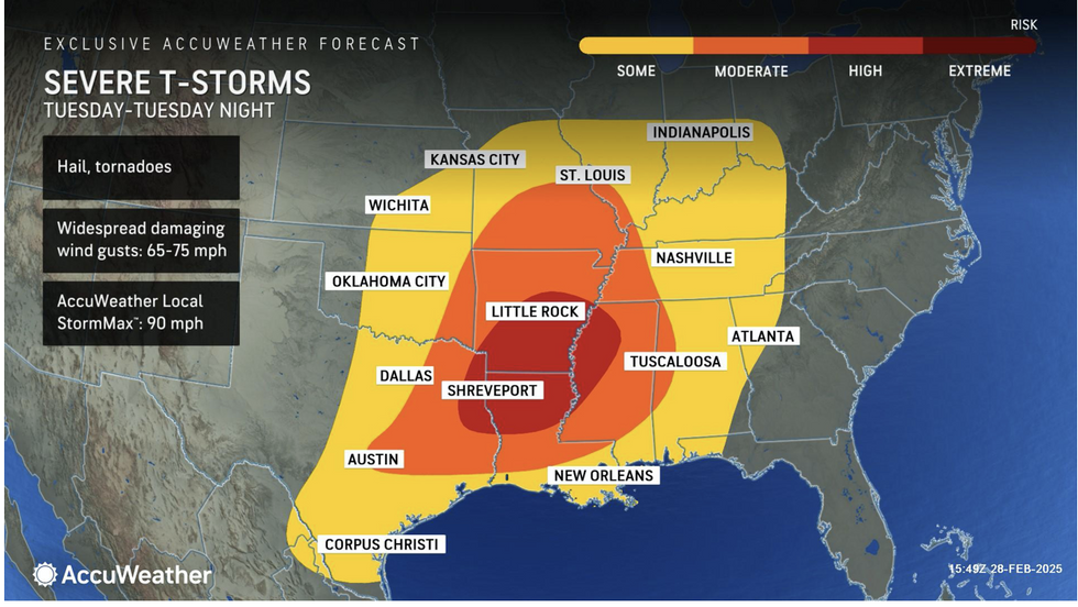 \u200bAccuWeather map shows severe T-storms to stike US\u200b