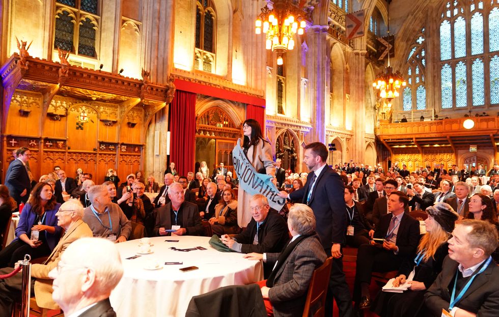 u200bActivists from Climate Resistance protest during Conservative Party leader Kemi Badenoch's keynote speech