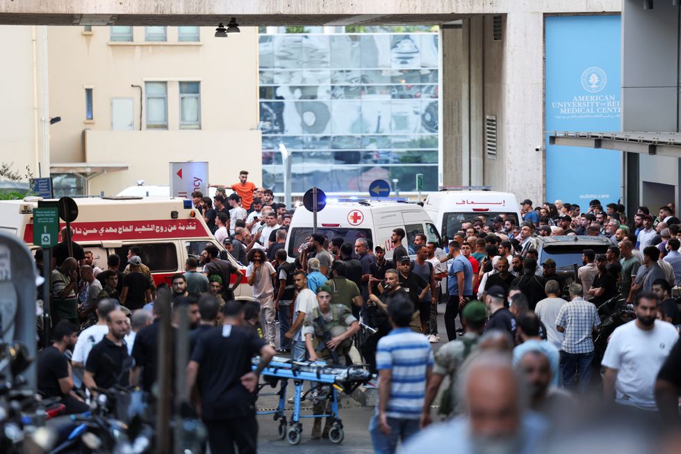 u200bAmbulances arrive to American University of Beirut Medical Center (AUBMC) as more than 1,000 people, including Hezbollah fighters and medics, were wounded