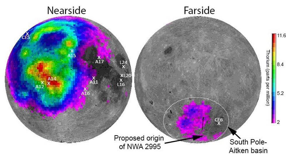 \u200bAn artist's rendition of a giant crater on the Moon, with analysis showing it to have been created 4.32 billion years ago