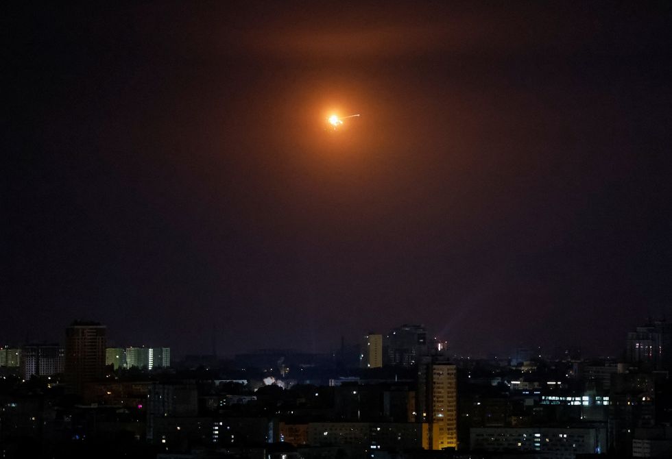 u200bAn explosion of a drone is seen in the sky over the city during a Russian drone strike