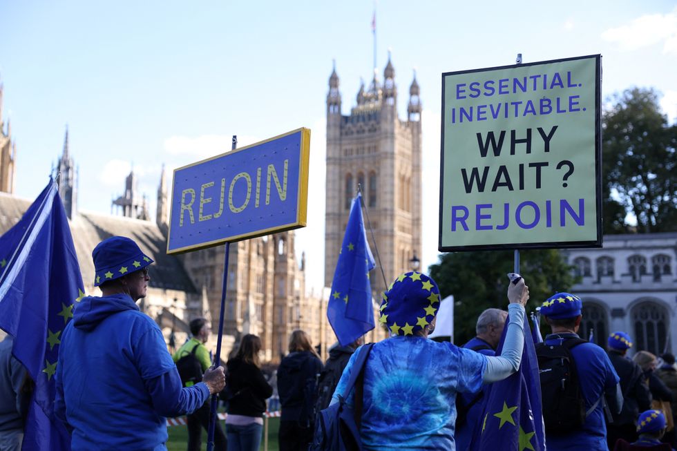 u200bAnti-Brexit demonstrators protest near the Houses of Parliament