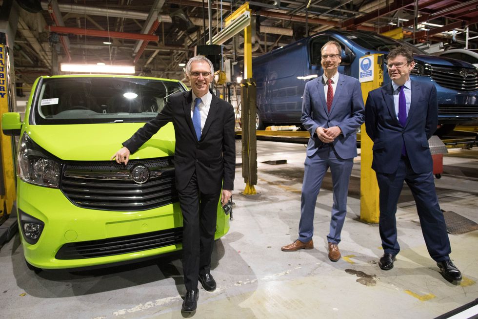 u200bCarlos Tavares with former Business Secretary Greg Clarke at Vauxhall's Luton plant in 2018