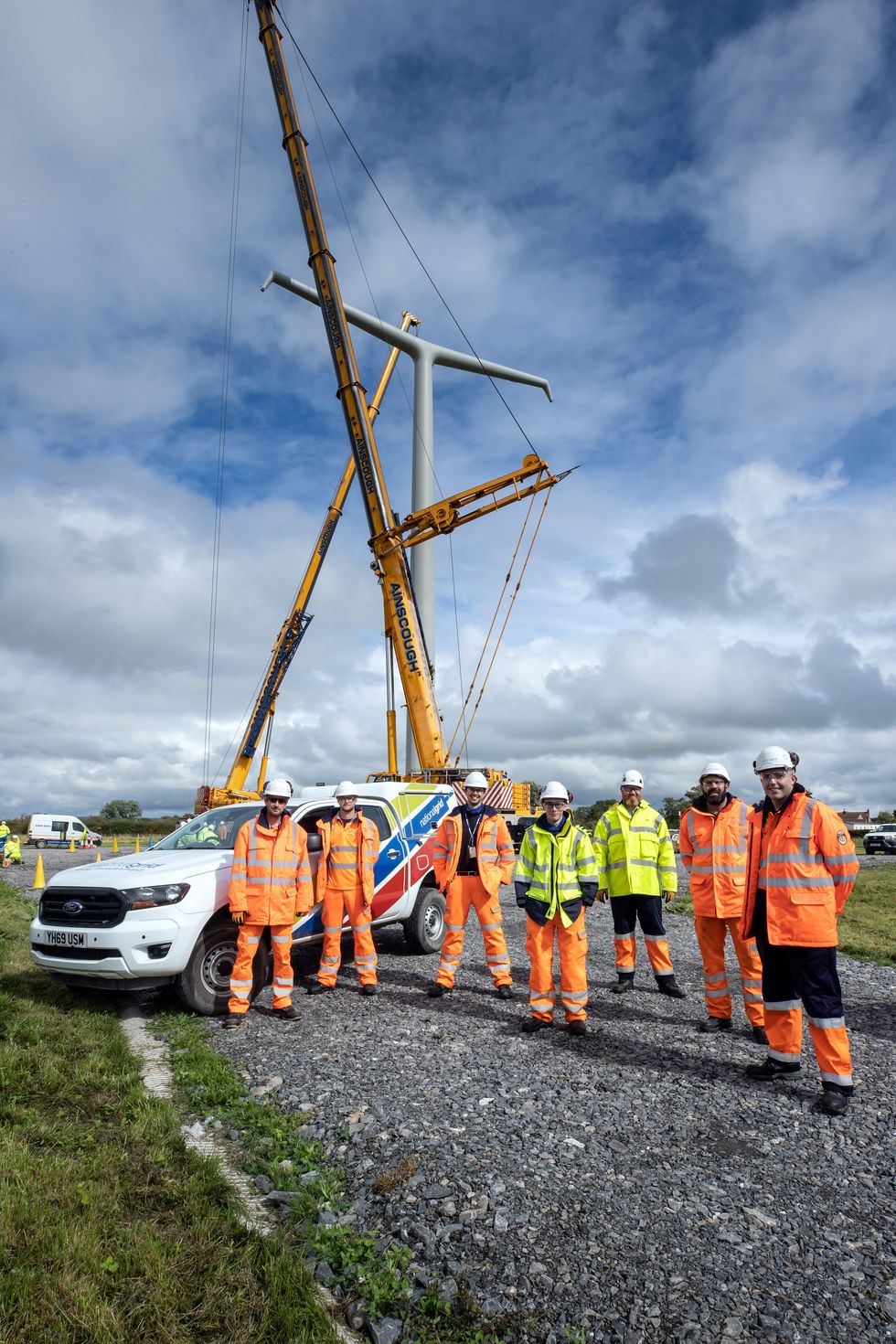 \u200bConstruction crews in Somerset in front of UK's first T-Pylons