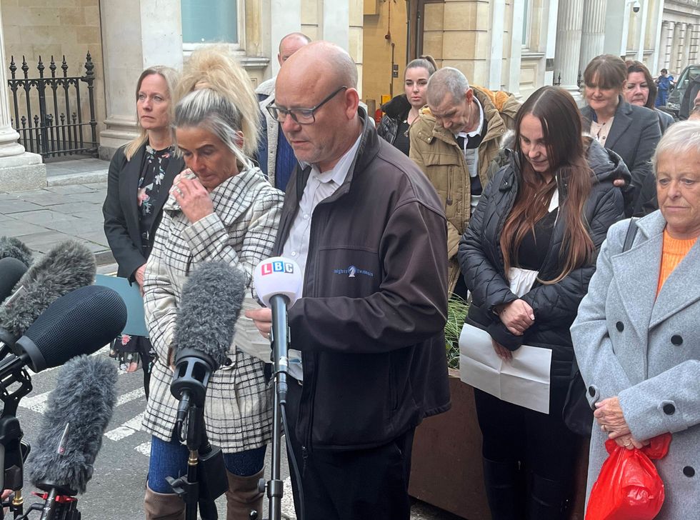 u200bDavid Knight, the uncle of Mason Rist, speaks to the media with his sister Nikki Knight, Mason's mother, outside Bristol Crown Cour