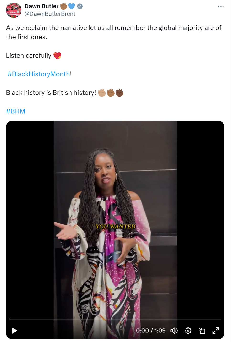 \u200bDawn Butler posted the to celebrate Black History Month