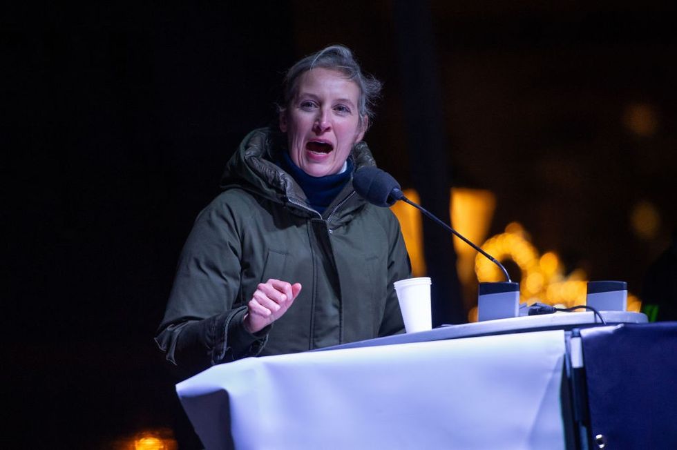 u200bDr Alice Weidel the co-chairwoman of the AfD addressing the crowd at the AfD's Memorial Event & Mourning Procession