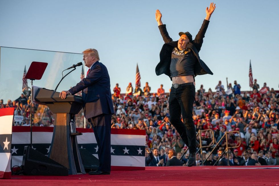 u200bElon Musk jumps on stage as he joins former Donald Trump