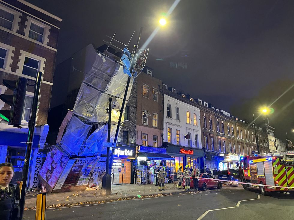 \u200bEmergency services at the scene of a scaffolding collapse on Bethnal Green Road, London