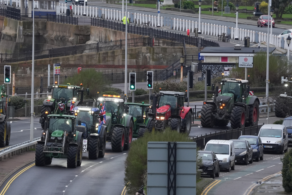 u200bFarmers take part in a go-slow protest in Dover, Kent, to show their unhappiness at the Labour government