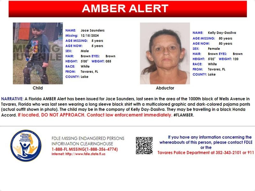 u200bFDLE issue Amber Alert for Jace Saunders and Kelly Day-Dasilva