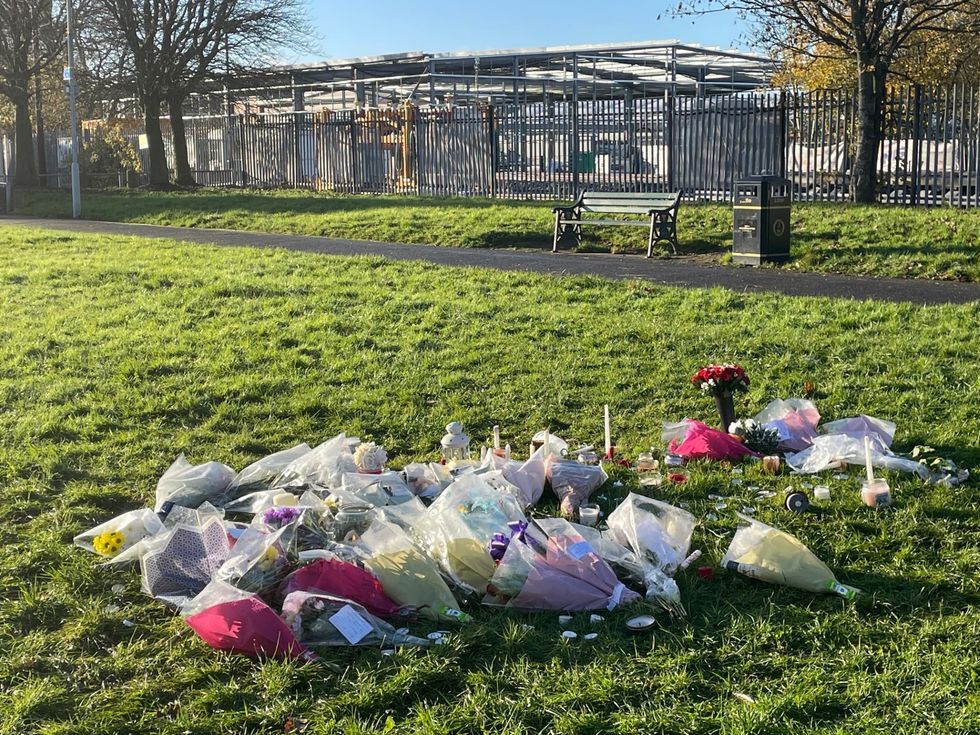 u200bFloral tributes left at the scene in at Stowlawn playing fields in Wolverhampton where Shawn Seesahai died on Monday November 13 2023