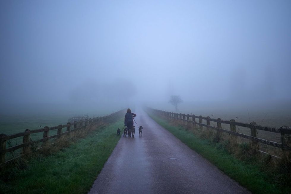 u200bFog envelopes the Cheshire countryside as temperatures become wintry on November 18, 2024 in Northwich,