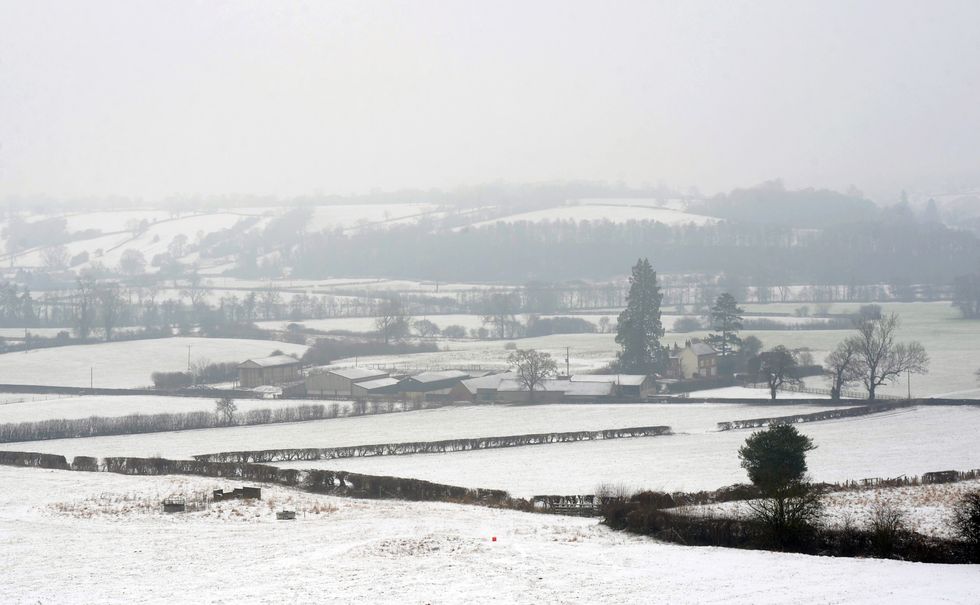 u200bFresh snow covers fields around Whiston in Staffordshire