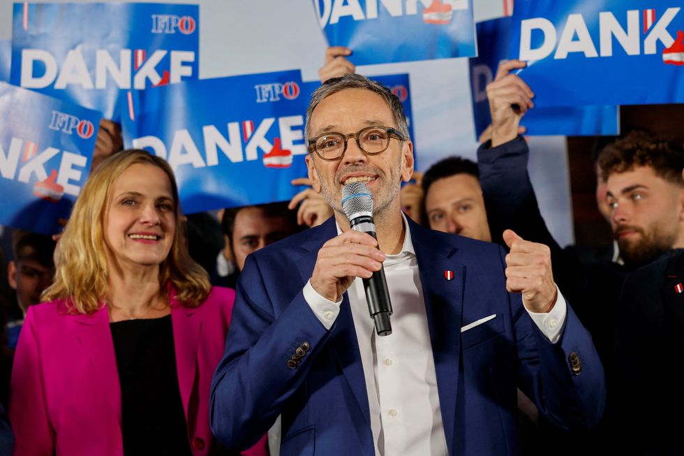 \u200bHead of Freedom Party (FPO) Herbert Kickl speaks, as vote projections show that FPOe won the general election, in Vienna, Austria