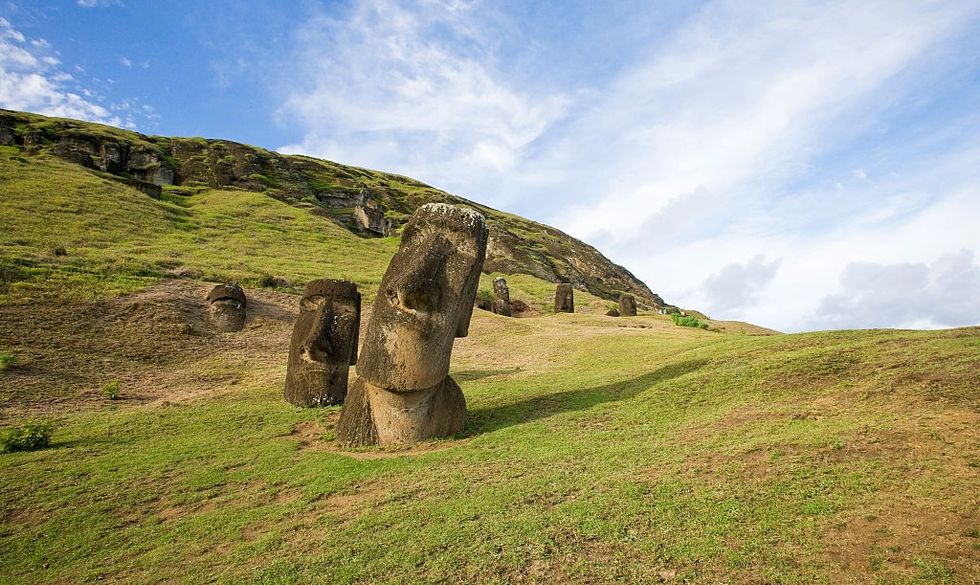 u200bHeads of moai in Rano Raraku in the Rapa Nui National Park on Easter Island