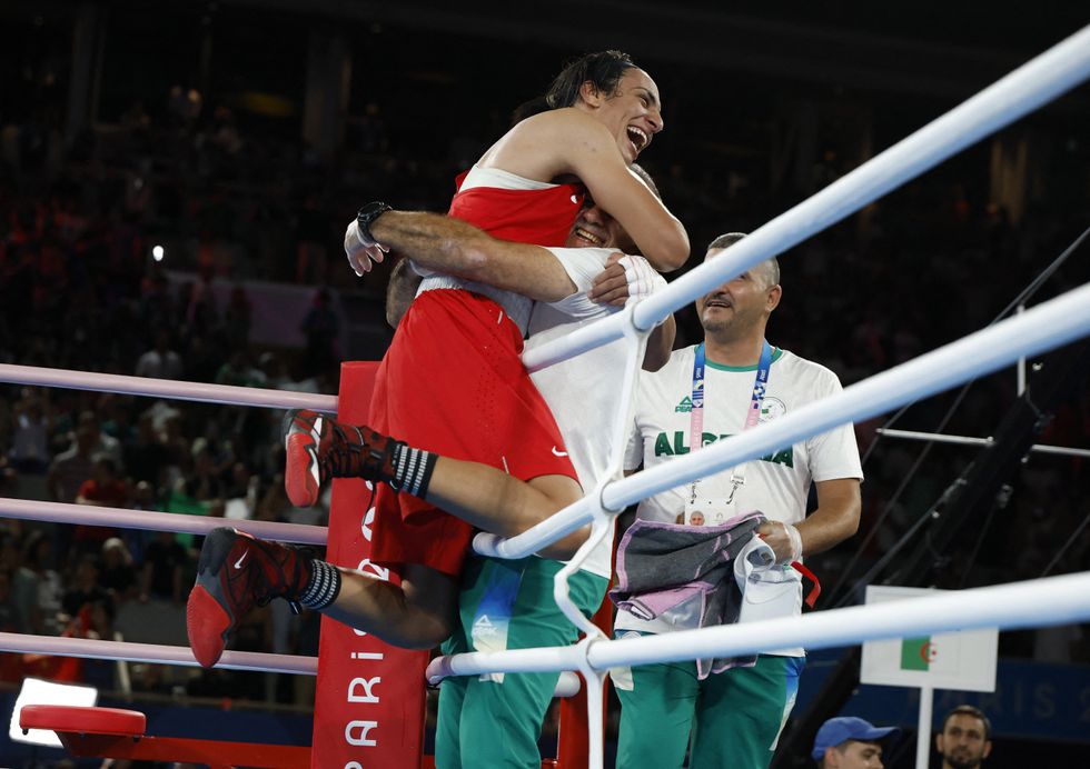 u200bImane Khelif celebrates her gold medal win