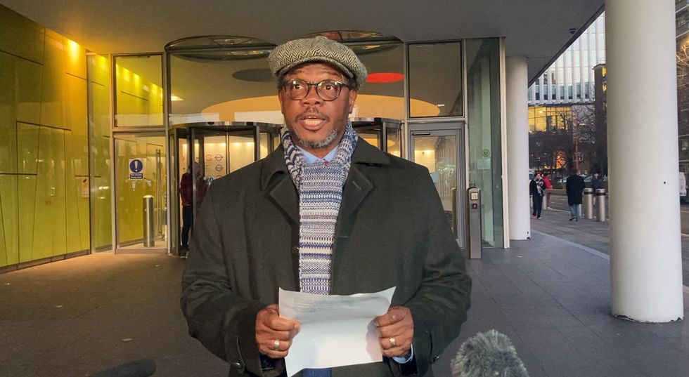 u200bInspector Charles Ehikioya speaks to media following a Metropolitan Police misconduct hearing at Palestra House