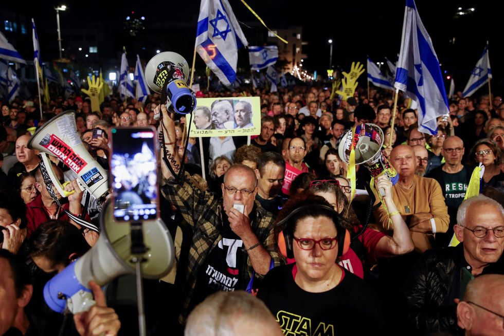 u200bIsraelis take part in a protest against the government and its head Israeli Prime Minister Benjamin Netanyahu and demanding the release of all hostages