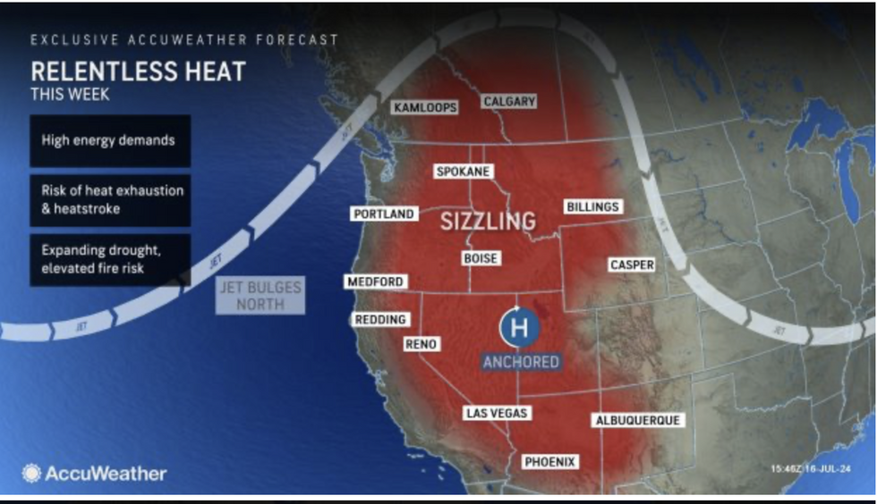 u200bMap showing heat dome over western US