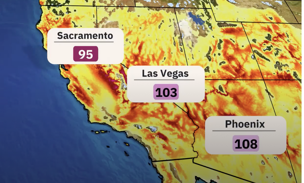 u200bMax temperatures in southwestern US