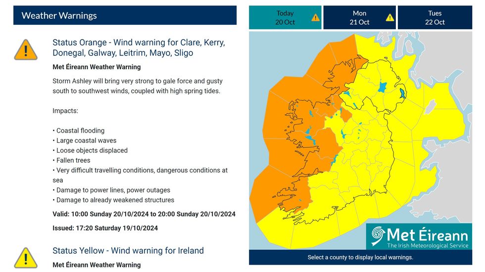 u200bMet Eireann issued a weather warning for all of Ireland and Northern Ireland