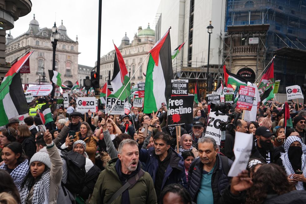 u200bPeople take part in a Palestine Solidarity Campaign rally in central London