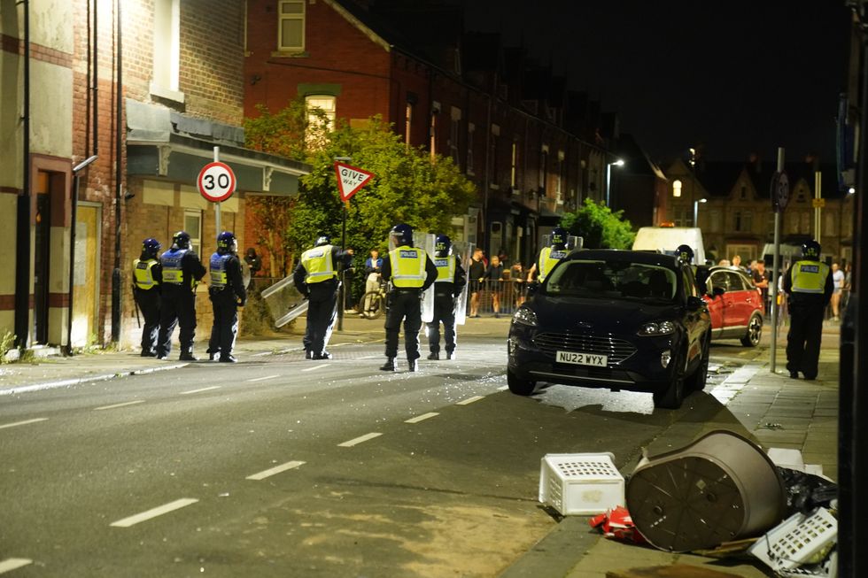 u200bPolice officers on the streets of Hartlepool following a violent protest