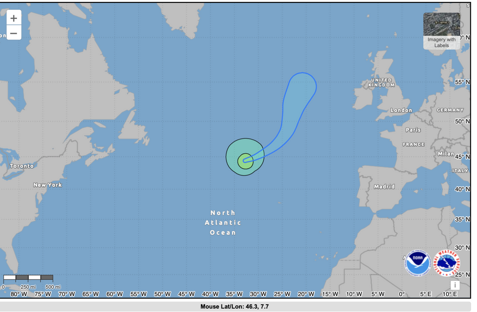 u200bPredicted path of ex-hurricane Isaac