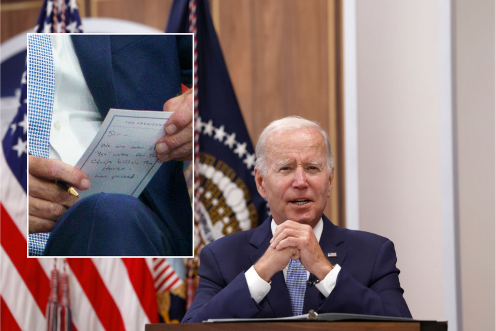 \u200bPresident Biden with inset of notes