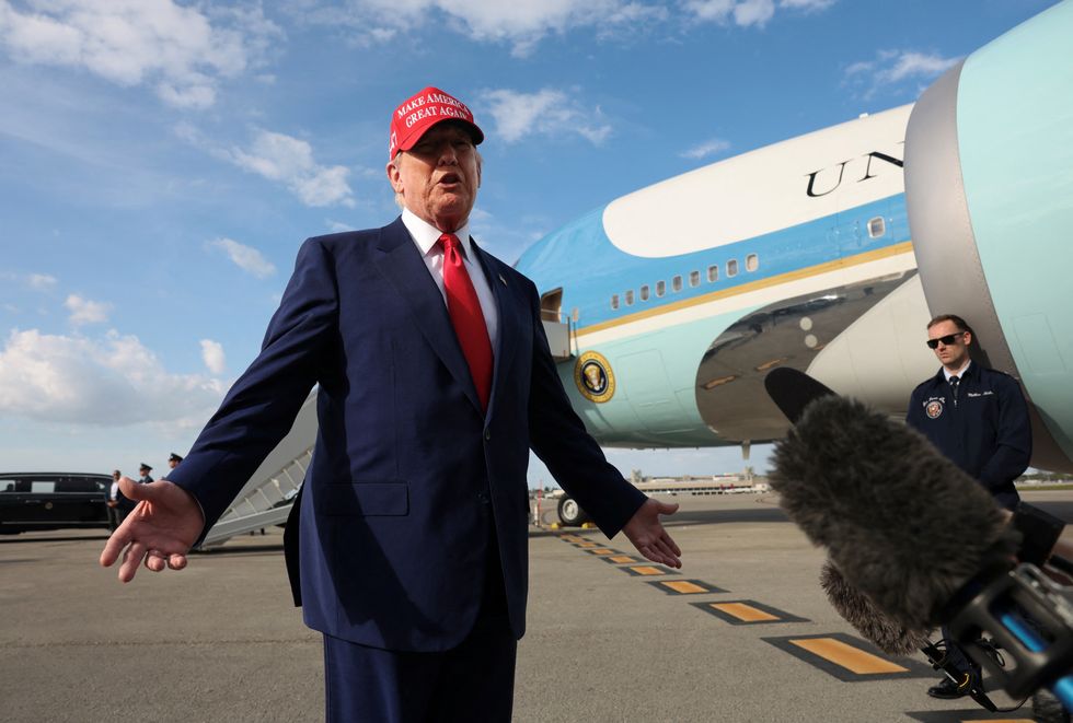 u200bPresident Donald Trump speaks to reporters upon arrival in West Palm Beach, Florida,