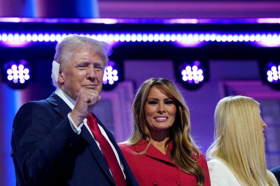 u200bRepublican presidential nominee and former US President Donald Trump is joined on stage by wife Melania