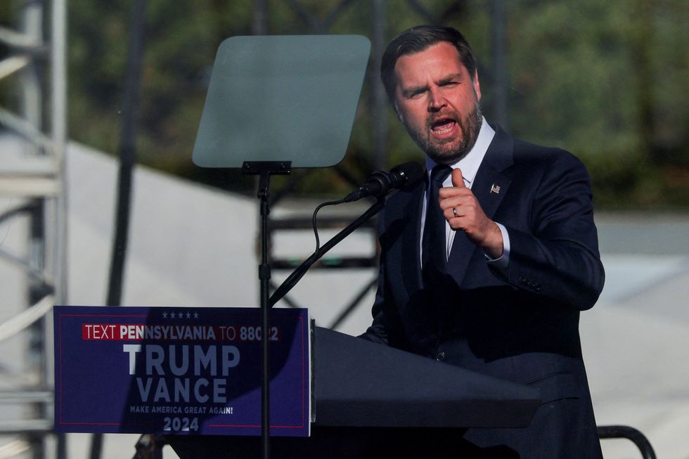 \u200bRepublican vice presidential nominee U.S. Senator JD Vance (R-OH) speaks on stage