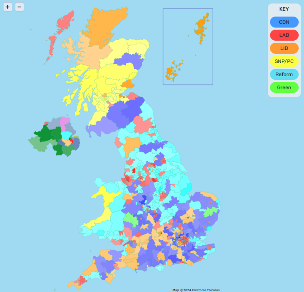 u200bSeat projection map by Electoral Calculus