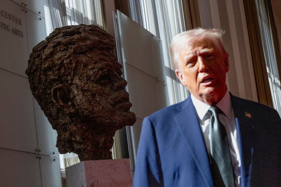 u200bt Donald Trump speaks to the media after attending a board meeting at the Kennedy Center