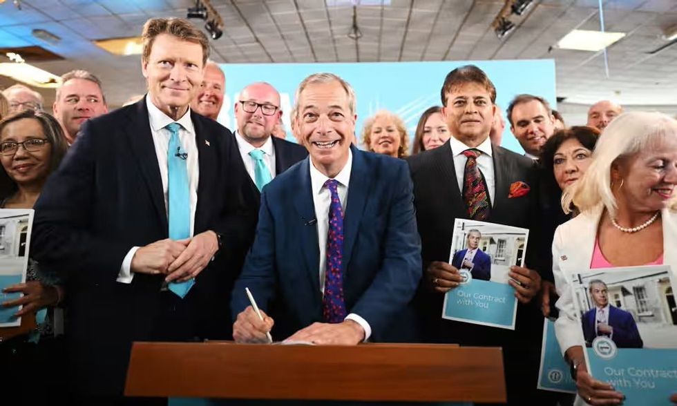 \u200bTarun Ghulati with Farage and Tice