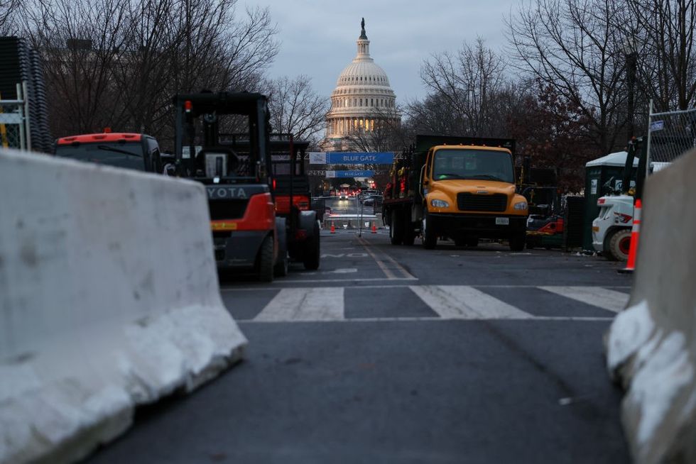 u200bTemporary barricades are placed in front of the US Capitol